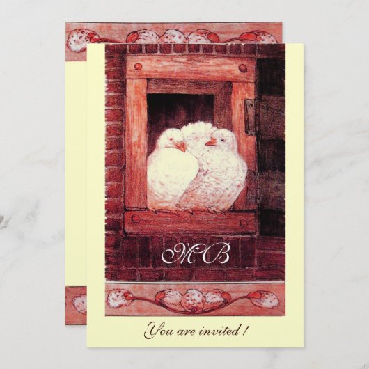 WITTE DUIVEN BIJ HET RAAM, monogram goud metaalgla Kaart (Voorkant / Achterkant)