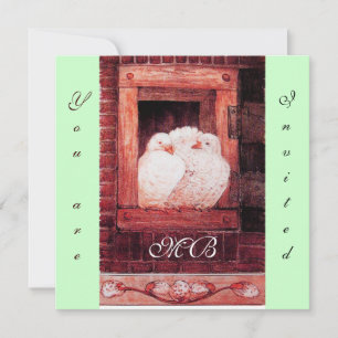 WITTE DUIVEN BIJ HET RAAM, monogram rood groen Kaart