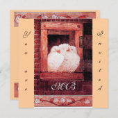 WITTE DUIVEN BIJ HET RAAM, monogram roze rood Kaart (Voorkant / Achterkant)