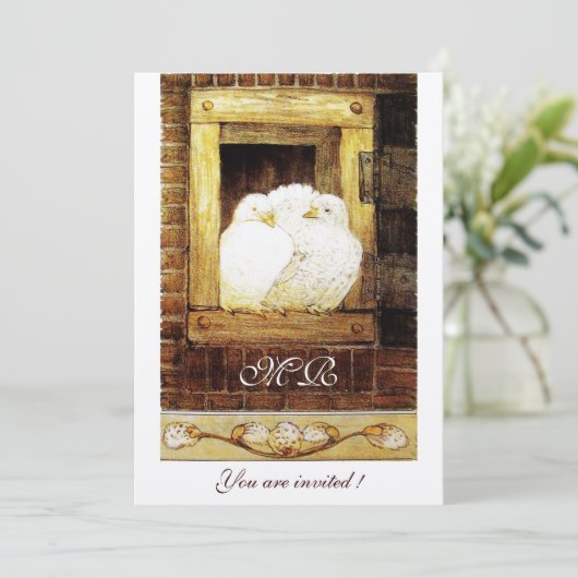 WITTE DUIVEN BIJ HET VENSTER monogram champagne Kaart (Staand voorkant)