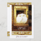 WITTE DUIVEN BIJ HET VENSTER monogram champagne Kaart (Voorkant / Achterkant)