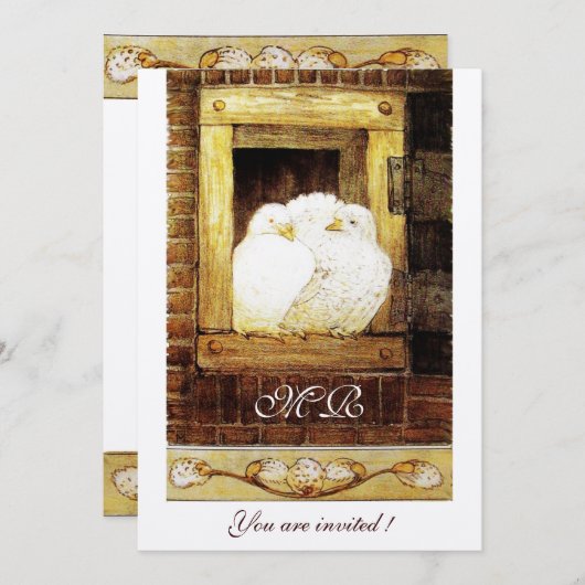 WITTE DUIVEN BIJ HET VENSTER monogram champagne Kaart (Voorkant / Achterkant)