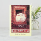 WITTE DUIVEN BIJ HET VENSTER, monogram goud metaal Kaart (Staand voorkant)