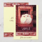 WITTE DUIVEN BIJ HET VENSTER, monogram goud metaal Kaart (Voorkant / Achterkant)