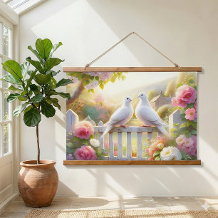 Witte Duiven Cottage Garden Hangend Wandkleed