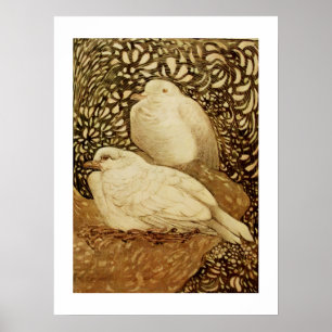 WITTE DUIVEN IN BRUINE SEPIA POSTER