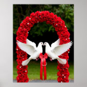 Witte duiven met rood lint in Roos Arch Poster (Voorkant)