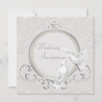 Witte Duiven & Paisley Kant Bruiloft Uitnodiging