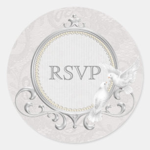 Witte Duiven & Paisley Kant RSVP Bruiloft Ronde Sticker