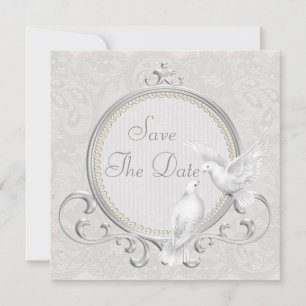 Witte Duiven & Parels Paisley Kantelwerk Save The Date