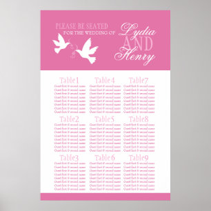 Witte duiven roze trouwtafel plan 1-9 poster