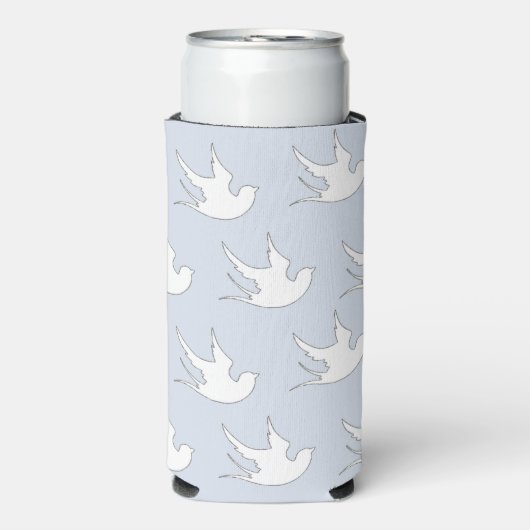 Witte duiven silhouet patroon op blauw (Seltzer Voorkant)