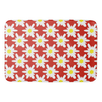 Witte Edelweiss Bloemen Patroon in Rood Badmat