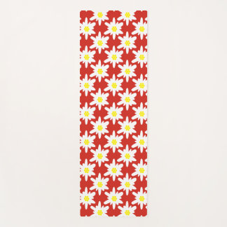 Witte Edelweiss Bloemen Patroon in Rood Yogamat
