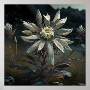 Witte Edelweiss Bloemenkunst Print Poster