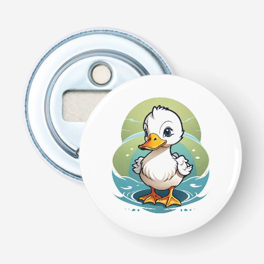 witte-eend button flesopener (Voorkant)