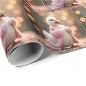 Witte eend in roze bontjas cadeaupapier (Rol Hoek)