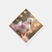 Witte eend in roze bontjas servet (Hoek)