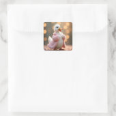 Witte eend in roze bontjas vierkante sticker (Tas)
