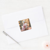 Witte eend in roze bontjas vierkante sticker (Envelop)