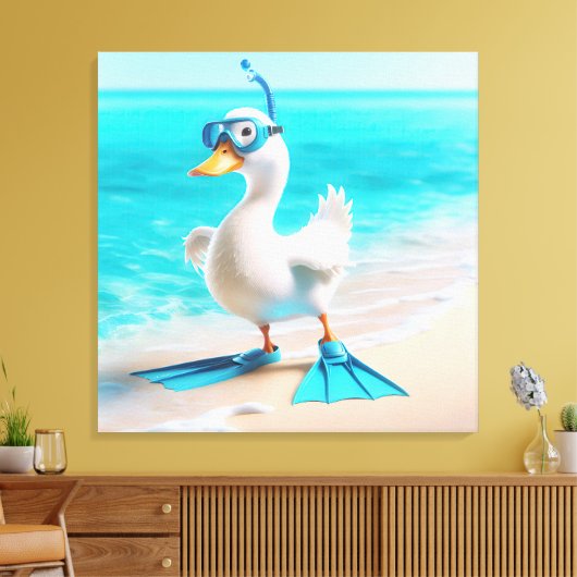 Witte eend met duikuitrusting canvas afdruk (Insitu (Woonkamer))