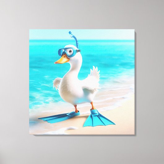 Witte eend met duikuitrusting canvas afdruk (Voorkant)