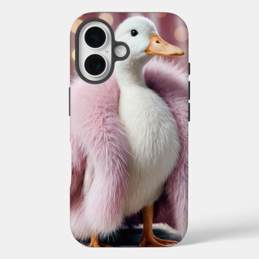 Witte eend met een roze bontjas Case-Mate iPhone case (Achterkant)