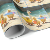 Witte eend met eendjes op het strand cadeaupapier (Rol Hoek)
