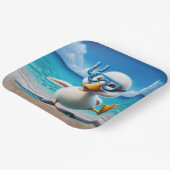 Witte eend met snorkel op het strand papieren bordje (Gebogen)