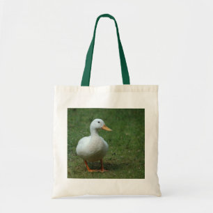 Witte eend op witte/groene zak tote bag
