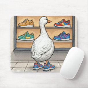 Witte eend op zoek naar sneakers muismat