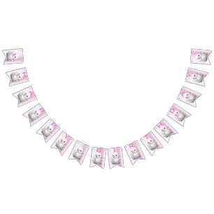 Witte Eend Roze Bloemen Bunting Vlag Vlaggetjes