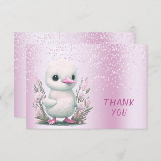 Witte Eend Roze Bloemen Dank u kaart (Voorkant / Achterkant)