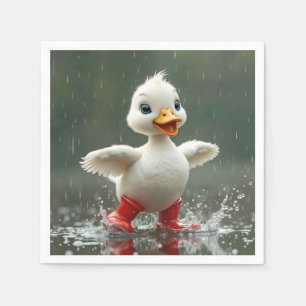 Witte Eend Spetterend in een Plas Regenwater Servet