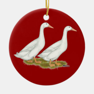 Witte eenden keramisch ornament
