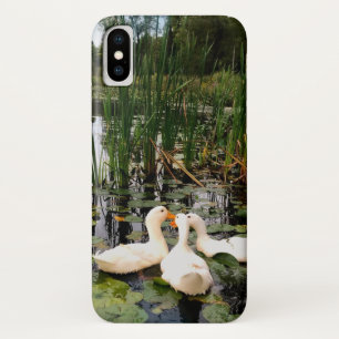 Witte eenden, lendenkussens, cattails, meeroever iPhone x hoesje