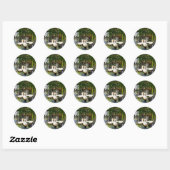 Witte eenden, lendenkussens, cattails, meeroever ronde sticker (Vel)