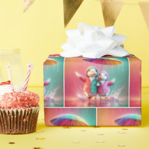 Witte eenden lopen in de regen cadeaupapier