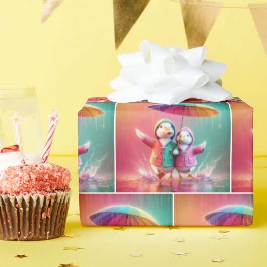 Witte eenden lopen in de regen cadeaupapier (Verjaardagsfeest)