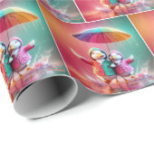 Witte eenden lopen in de regen cadeaupapier (Rol Hoek)