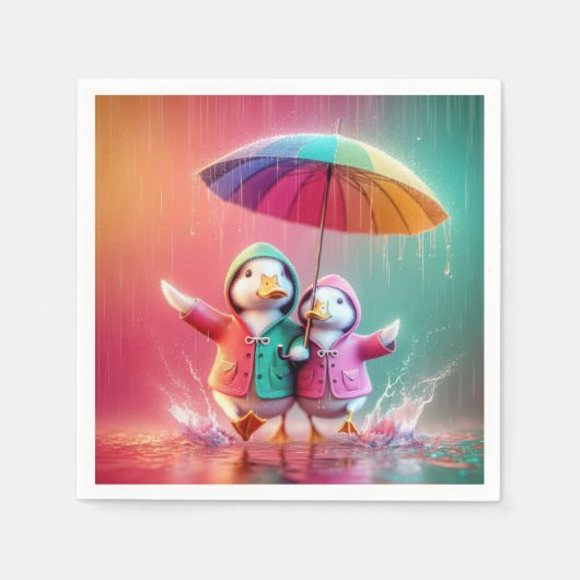 Witte eenden lopen in de regen servet (Voorkant)