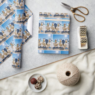 Witte eenden met snorkelapparatuur cadeaupapier