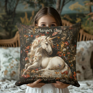 Witte Eenhoorn Bloemen Fantasy Art Mythical Kussen