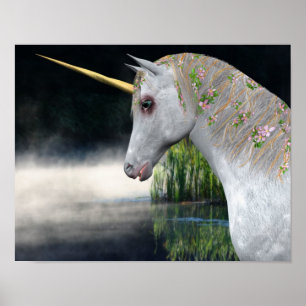 Witte eenhoorn in de meeste fantasie paardenkunst poster