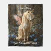 Witte eenhoorn met roze vlindervleugels paard fleece deken (Voorkant)