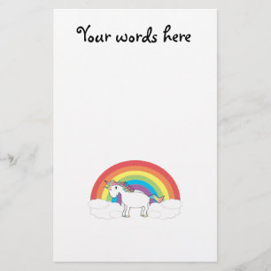 Witte eenhoorn op regenboog en wolken briefpapier