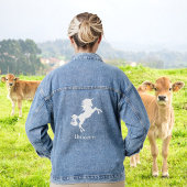 Witte Eenhoorn Paard en Typografie Denim Jacket