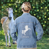 Witte Eenhoorn Paard en Typografie Denim Jacket