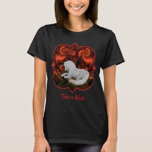 Witte Eenhoorn Rode Fractale Fantasie Paard Kunst T-shirt