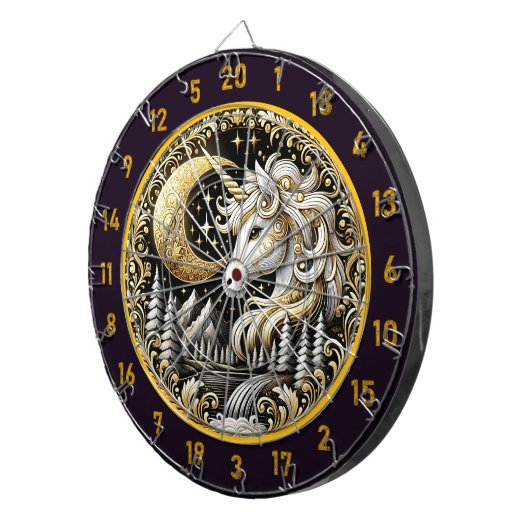 Witte Eenhoorn straalt kracht en schoonheid uit Dartbord (Voorkant Rechts)